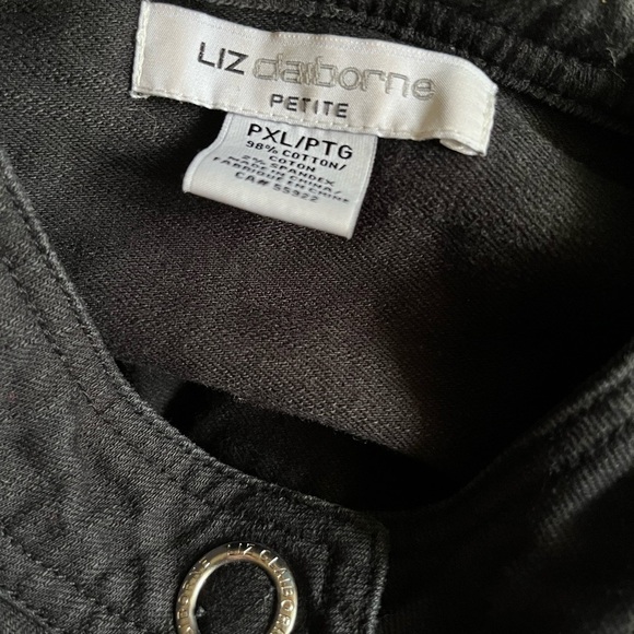 Liz Claiborne Black Utility Jacket big buttons cotton black Jean jacket see belo - Picture 3 of 4